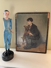 Outsider Folk Art, Painted And Etched On Wood Panel Of Urchin Boy