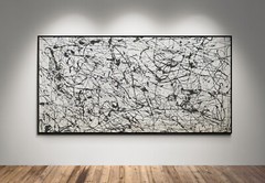 Pollock Style Abstract Painting Black White Silver Drip Expressionist Art