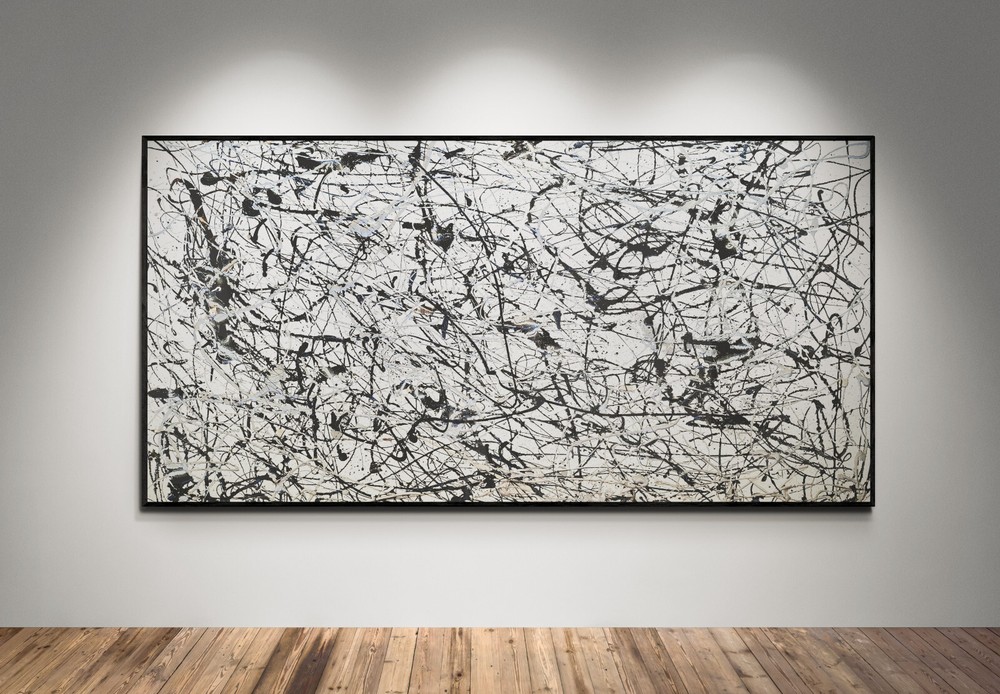XXL Jackson Pollock Style Black & White Abstract Art Textured Painting 78×39 in