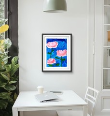 Pink Water Lotus Contemporary Acrylic Expressionist Original 9×12 Painting