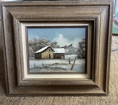 Everett Woodson Vintage Signed Canvas Oil Painting Barn Winter Landscape. Nice