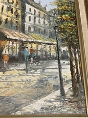 Vintage Henri Rogers Paris Street Scene Oil Painting Canvas MCM
