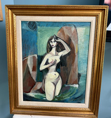 Vintage Mid Century Modern Nudes Female Oil Painting Framed Figurative Modernist