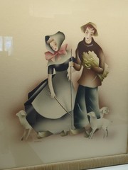 1940’s Benjamin Jorj Harris – Pair of Airbrush Watercolors 20 Tall By 18 Wide
