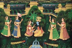 Radha Krishna Painting Of Krishna Radha Love Scene Art On Silk Cloth 21.5x15inch
