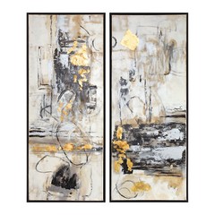 Oversize Abstract Modern Cubist Painting Set 2| Wall Art Panels White Black Gold