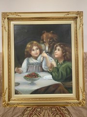 High Expectations Original Vintage Signed Oil On Canvas Framed Painting
