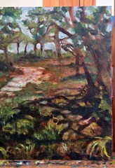 Florida Wooded Trailhead 11 X 14 Oil Painting, Original Plein Air Oil Painting