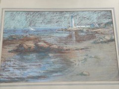 ANTIQUE DRAWING LIGHTHOUSE PASTEL MASTERFUL IMPRESSIONISM COASTAL NAUTICAL TONAL