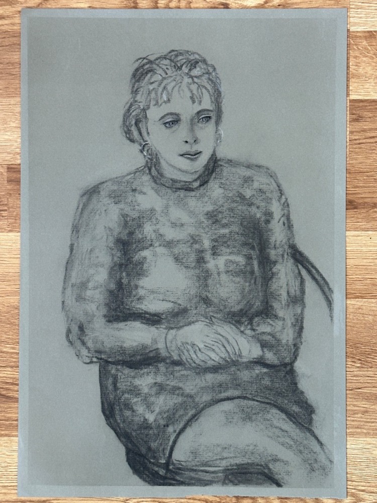 CHUCK GIBBON ALBUQUERQUE N.M. JANE CHARCOL DRAWING ON PAPER 18″ X 12″ 1994