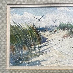 Signed Bernard Gerstner Small Original Painting of Sand Dunes, Dune Grass Birds