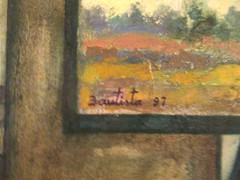 VINTAGE FIGURAL ABSTRACT GEOMETRIC SHAPES OIL PAINTING SIGNED