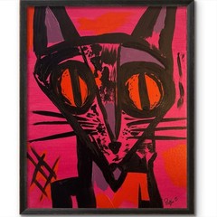 Neo-Expressionist Cat Portrait Original Art 14×11 Canvas Signed Home Wall Decor