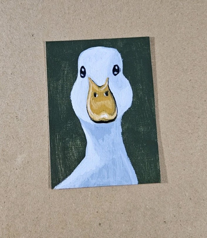 ACEO White Duck Mini Painting Original Goose Artwork Signed Bird Art