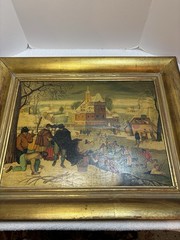 1930’s Pieter Brueghel Winter Landscape 1930’s Reproduction Oil On Board READ!