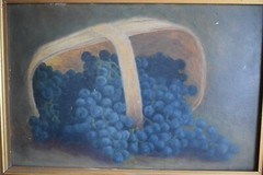Nice Older Still Life Painting, Blueberries in Basket (JC275) chalice co