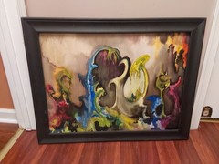 Vintage Original Abstract Acrylic Painting On Board 32.75″ X 25.75″ GC