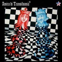 optical pop art modern painting contemporary artist portrait queen king chess by