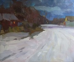 Oil painting Winter evening Landscape Ukrainian painter Canvas Framed original