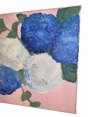 Modern Contemporary Blue & White Hydrangeas Floral Canvas 12 1/8” Sq Unsigned