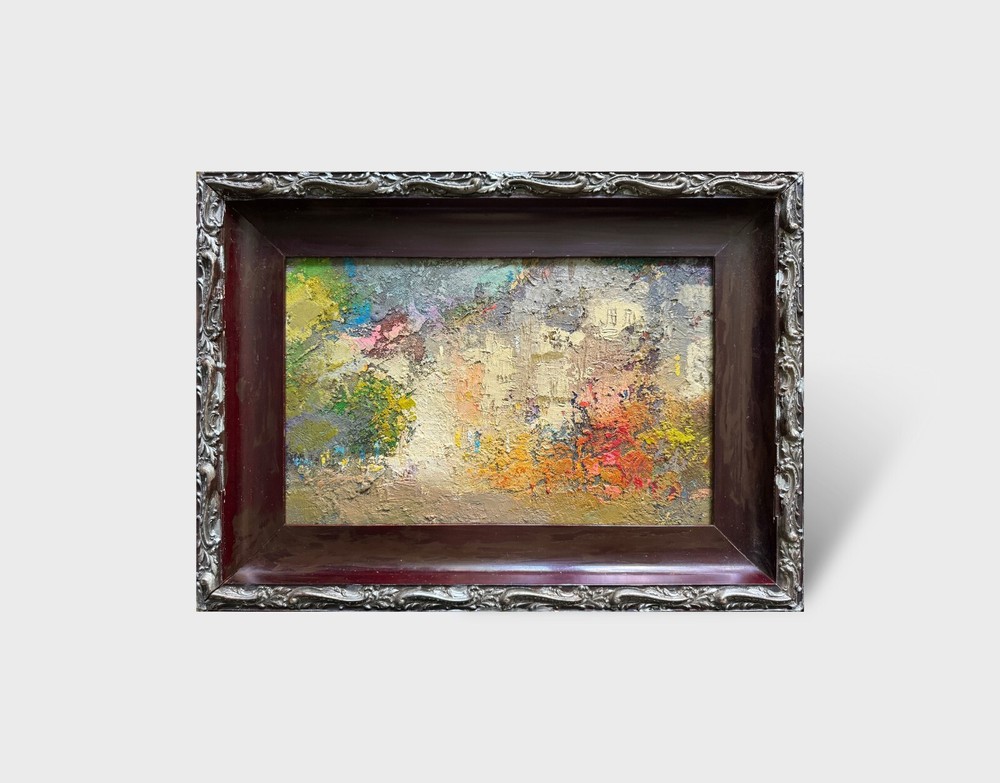 Abstract Oil painting evening Lviv Ukrainian painter fiberboard Framed original