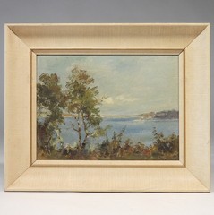 Jean M. Riddel Snow Toronto Canada Artist Summer Lake Shoreline O/B Painting
