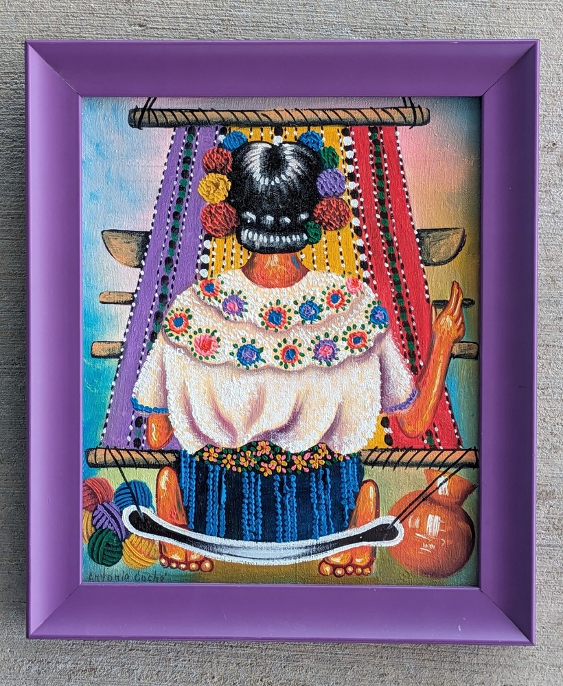 Antonio Coche Mendoza Oil Painting Mayan Woman Weaving