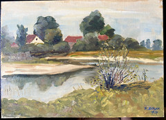 GEORG ZILKER ÖLGEMÄLDE HERBST DORF AM UFER MOTIV GEISELBULLACH OLCHING SELTEN