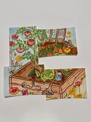 Original ACEO Watercolor Series Vegetable Garden Poppy PaletteandPage Tomatoes