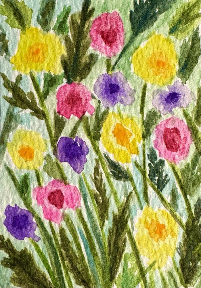Aceo Watercolor Painting Original One Of A Kind Mini Painting Of Flowers