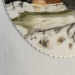 Vintage Winter Cabin Handpainted Porcelain Frame Filler Plate Artist Signed