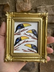 Whimsical Funny Birds Crows cute, Original Painting,framed,miniature,small,mini