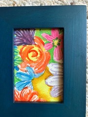 Pair (2) 2025 Original ACEO Watercolor Paintings, Modern Teal Frames; Florals