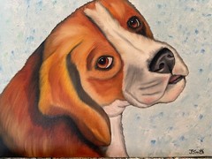 Original oil painting signed 11 x 14 in cute beagle dog