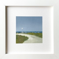Framed 7×7 Original Oil Painting Seascape Coastal Landscape Night Moon Signed