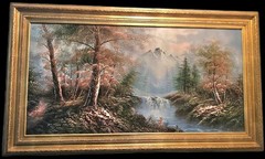 1960s M. Scott American Oil Canvas Landscape 3D Painting Framed 56″×32″ HUGE