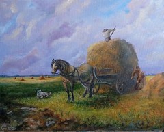 Painting „Haymaking“. Oil. Canvas on stretcher. 12×16 inc. Handmade. 2025.