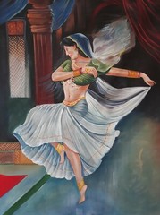 Realistic Art Painting Of Dancing Lady Art Watercolor On Silk Cloth 22×27 Inches