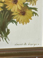 Vintage European Original Oil Painting On Board Signed Sunflowers Framed