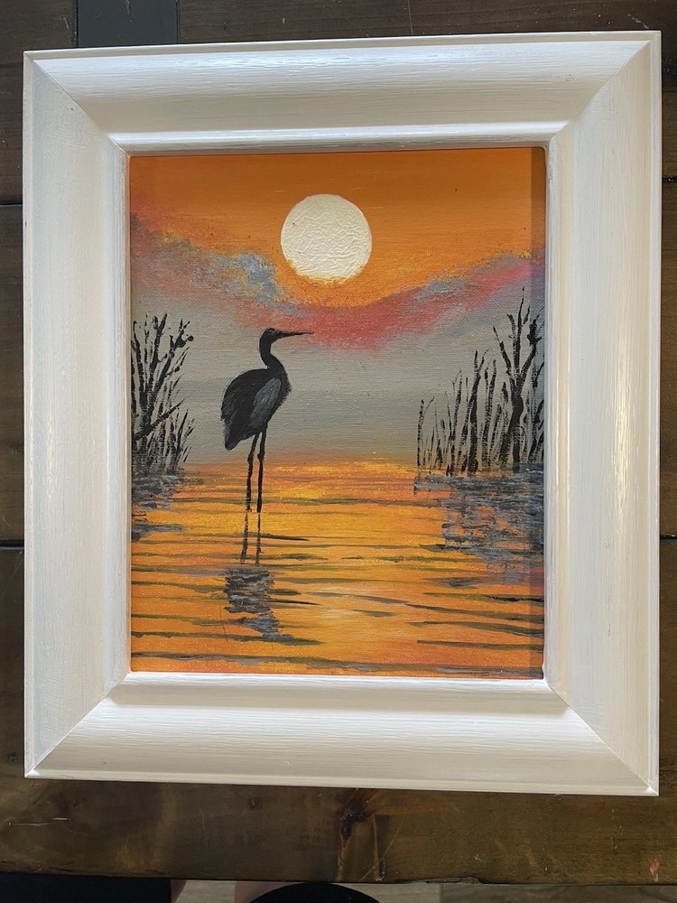 Oil Painting On Canvas Crane Heron 8×10 12×14 Morning In Fog
