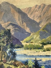 CORA TATUM ANTIQUE MOUNTAIN PLEIN AIR LANDSCAPE OIL PAINTING OLD VINTAGE 1945