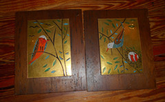 Vintage MCM Judith Daner 2 Enamel on Copper Decorative Birds paintings-Chestnut