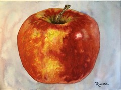 Original Watercolor Sketch, 9×12 Inches, Red And Gold Apple