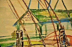 MILLER Original Vintage Signed Miami Fishing Boats Seascape Watercolor Painting