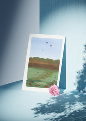 ACEO Art Trading Card Field and Flowers Gouache Painting OOKA Original Painting