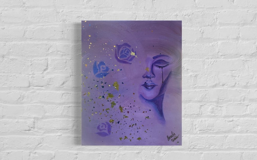 Stretched canvas 20×16″ Acrylic painting surreal Flower Child 1