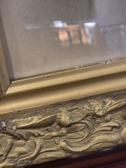 Antique Victorian Ornate Gold Gilt Carved Gesso Charcoal Portrait Couple 24×28
