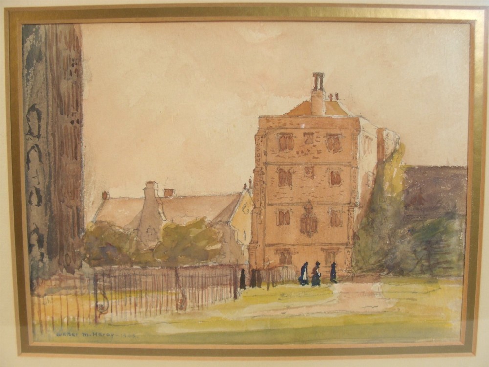 Antique 1905 Walter Hardy Cityscape Architectural W/C Painting