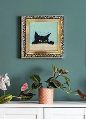 ORIGINAL Oil Painting Black cat Animals Pet Contemporary Wall art Miniature