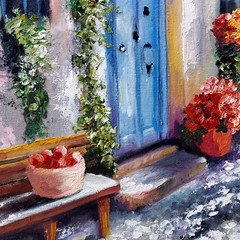 YARY DLUHOS Italy Village Cobblestone Street Light Shadow Original Oil Painting